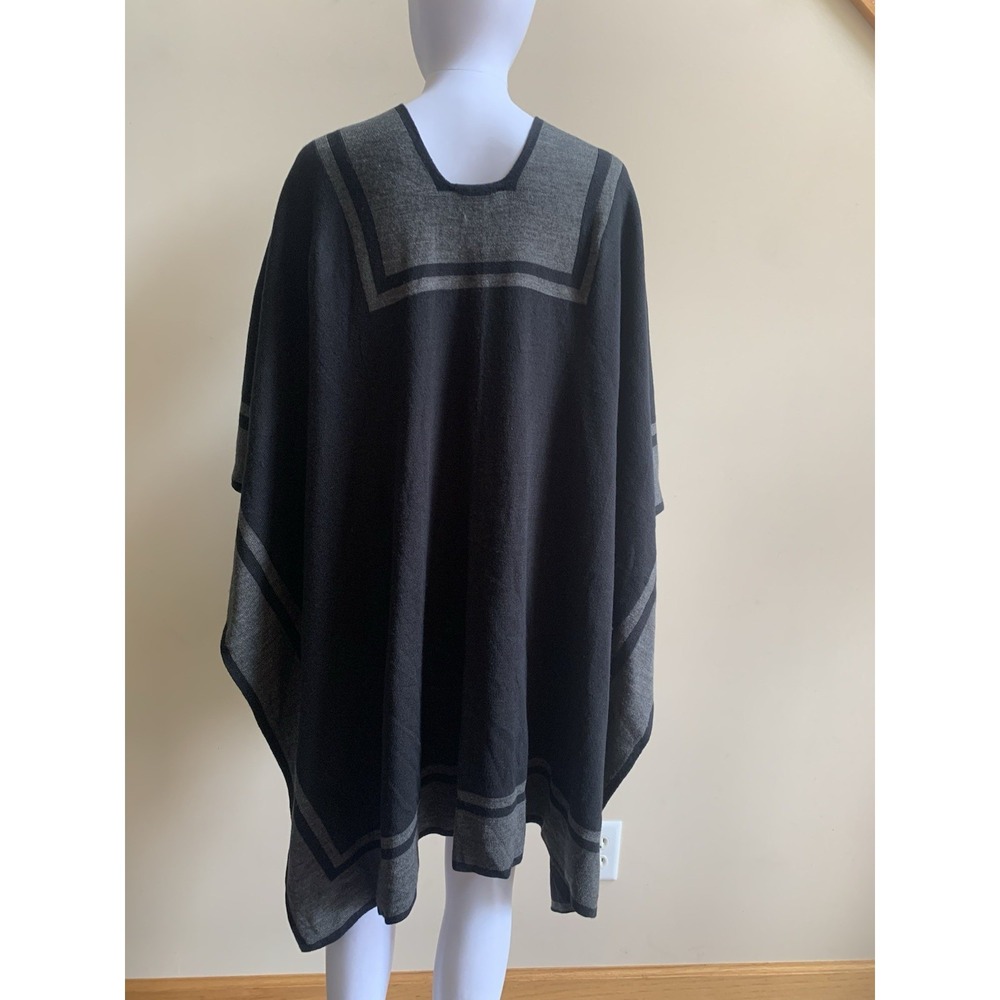 Ralph Lauren Women's Knit Ruana Poncho One Size Fits All Black & Gray - Picture 4 of 16